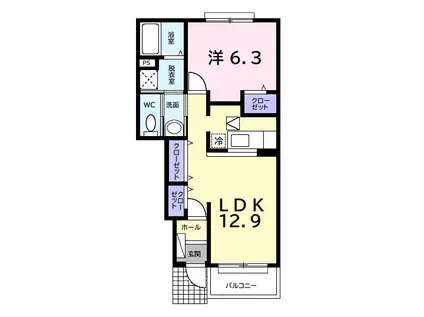エスポワール I(1LDK/1階)の間取り写真