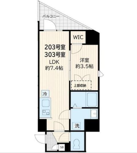 アルカンシエル新宿大京町(1LDK/2階)の間取り写真