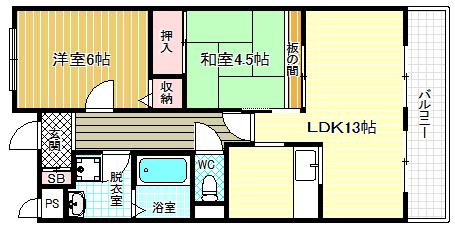 イングランドアベニュー(2LDK/4階)の間取り写真