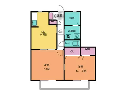 ピュアロード(2DK/2階)の間取り写真