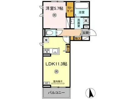 トリシア横町ウエスト(1LDK/3階)の間取り写真