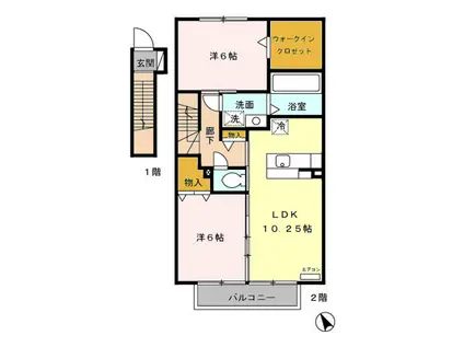 ローズコートKB(2LDK/2階)の間取り写真