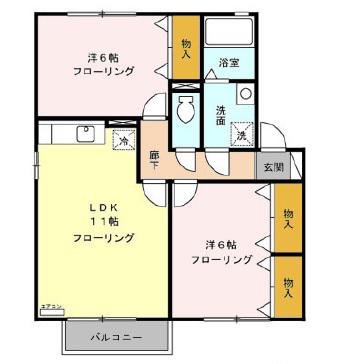 ユーエス広見(2LDK/2階)の間取り写真
