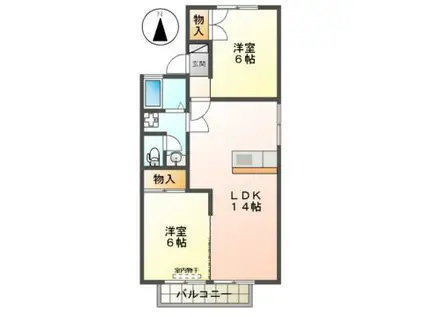 KITA壱番館 A棟(2LDK/2階)の間取り写真