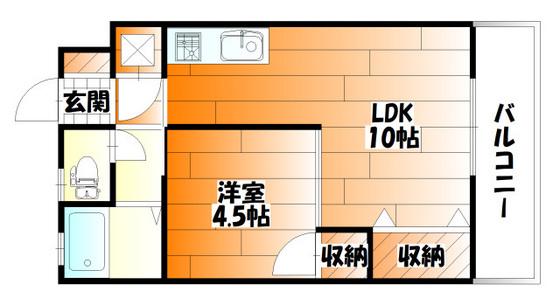 下山ビル(1LDK/2階)の間取り写真