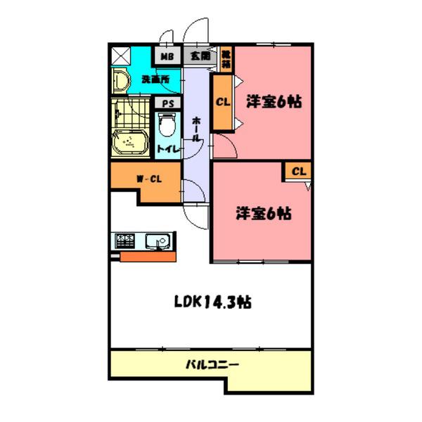 サンヴィラ24(2LDK/1階)の間取り写真