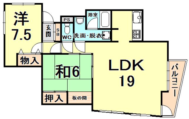 シロハイヌ門戸(2LDK/1階)の間取り写真