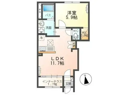 メゾン カメリア(1LDK/1階)の間取り写真