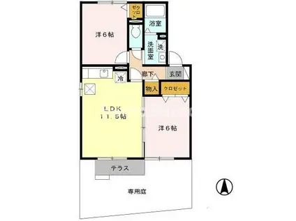 ライフランドスケープA棟(2LDK/1階)の間取り写真