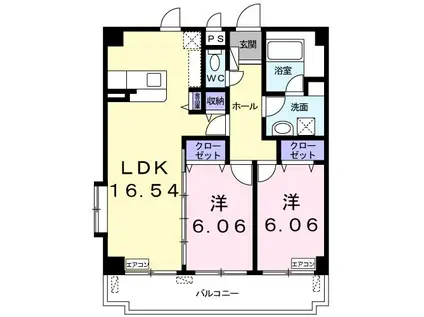 リバーKS(2LDK/1階)の間取り写真