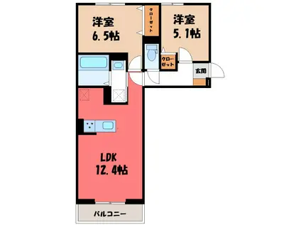 プレミアムメゾン高崎飯塚町 II(2LDK/3階)の間取り写真
