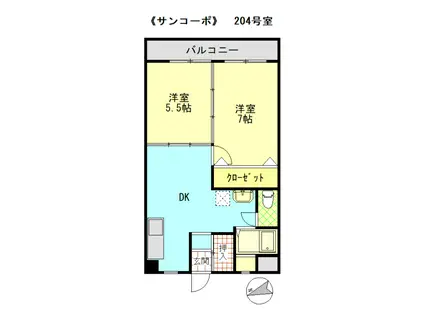 サンコーポ(2DK/2階)の間取り写真