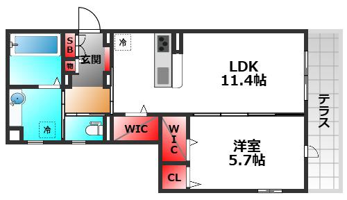 ユニヴェール千里中央(1LDK/2階)の間取り写真
