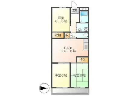 本宮ハイツ山田(3LDK/4階)の間取り写真