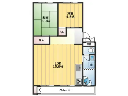 フラワリー霞ヶ関3号館(2LDK/5階)の間取り写真