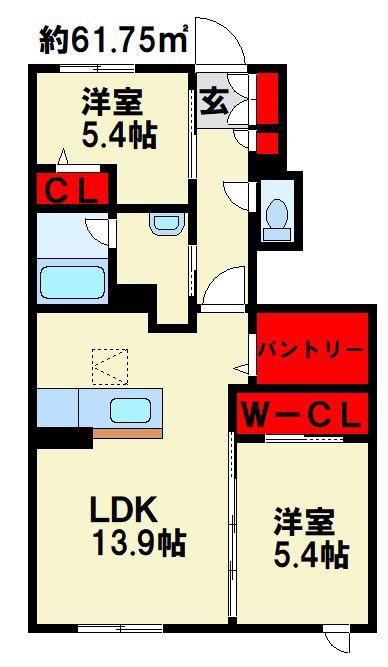 エメラルドタワー A棟(2LDK/1階)の間取り写真