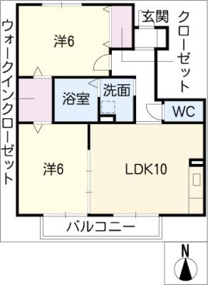 クレセント B棟(2LDK/1階)の間取り写真