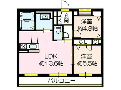 シャーメゾン新森古市II(2LDK/1階)の間取り写真