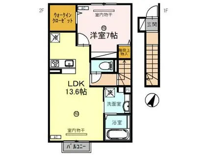 PLAISIR(1LDK/2階)の間取り写真