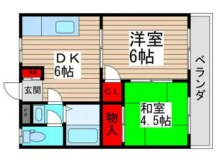 グリーンビレッジ中沢1号棟(2DK/2階)の間取り写真