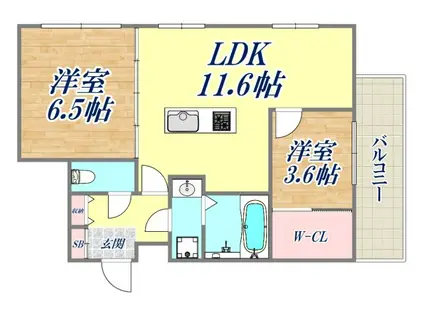 MICA ELENO苦楽園(2LDK/2階)の間取り写真