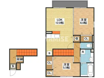 リヴィエール・ウィット(2LDK/2階)の間取り写真