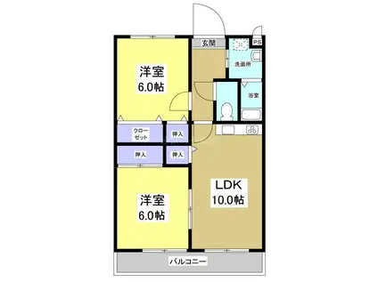 マンション紫雲E棟(2LDK/3階)の間取り写真