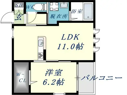 ラ ヴィーユ 布施(1LDK/2階)の間取り写真