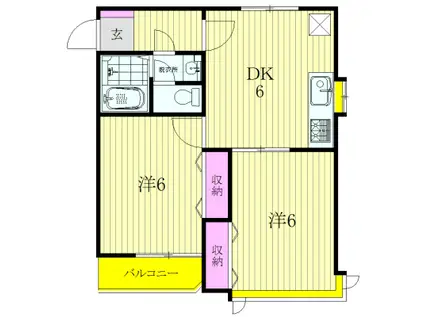 ジュネス生田(2DK/2階)の間取り写真