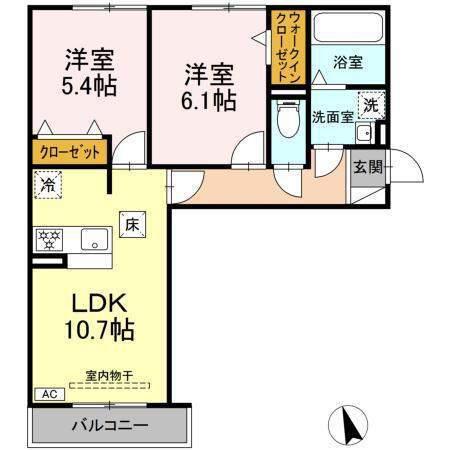 D-ROOM蘇原村雨町A棟(2LDK/3階)の間取り写真