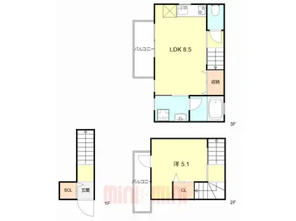 ROYAL RESIDENCE 大和田パークフロント(1LDK/2階)の間取り写真
