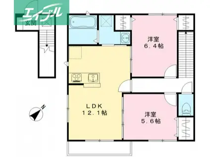 ユアメゾン一宮(2LDK/2階)の間取り写真