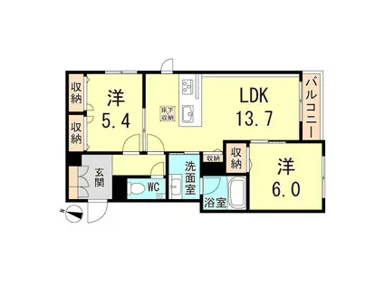 シャーメゾン高羽UL(2LDK/1階)の間取り写真
