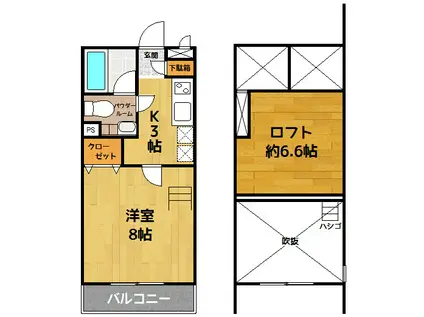 サンヴィアーレA(1K/2階)の間取り写真