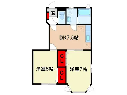 コンフォート朱雀D(2DK/1階)の間取り写真