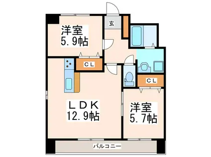 クロノス34田井島II(2LDK/2階)の間取り写真