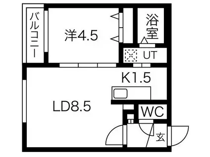 クローバー円山南(1LDK/4階)の間取り写真