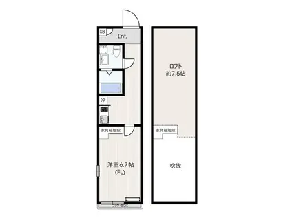 ローランギャロス稲田堤(1K/1階)の間取り写真