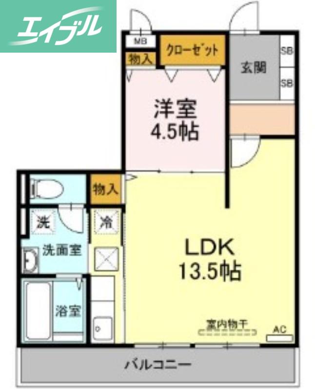 エスポワール青江(1LDK/1階)の間取り写真