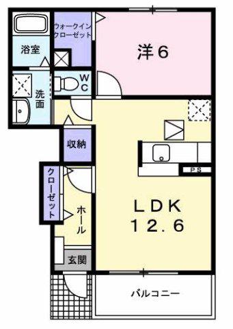 ハピネスB(1LDK/1階)の間取り写真