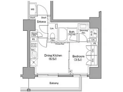 ザ・パークハビオ巣鴨(1DK/6階)の間取り写真