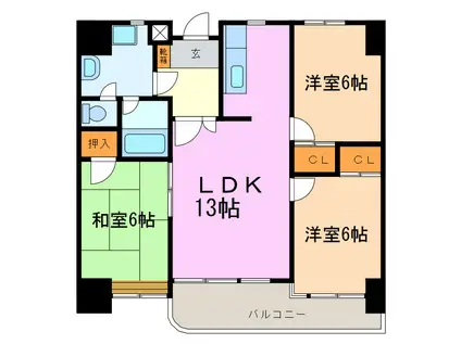 エクセルヤマキ(3LDK/4階)の間取り写真