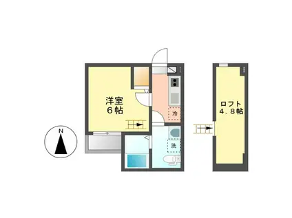 テオドーラ浅間町(1SK/2階)の間取り写真