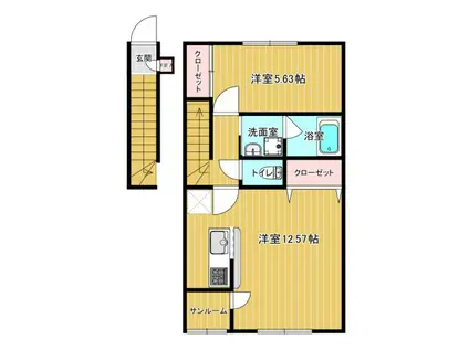 クレアージュ江陽A(1LDK/2階)の間取り写真