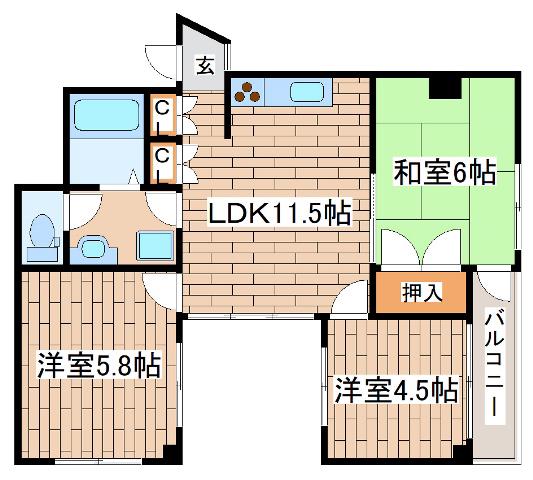 スペーシア高羽(3LDK/3階)の間取り写真