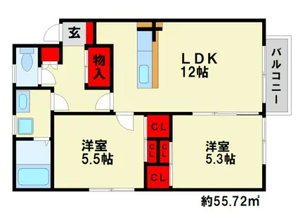 サンピエール上白水(2LDK/2階)の間取り写真