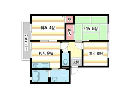 グランドゥールA棟(3K/1階)の間取り写真