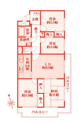 藤和シティコープ東寺尾(4LDK/4階)の間取り写真