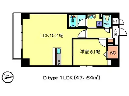 スワームマンションV(1LDK/4階)の間取り写真