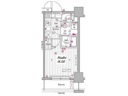 グランドガーラ白金高輪(1K/2階)の間取り写真